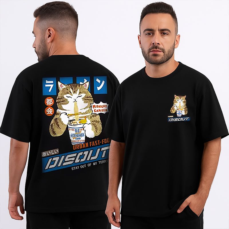 t-shirt, oversized t-shirt, baumwoll t-shirt, lockeres t-shirt, ramen katzen t-shirt, t-shirt im japanischen stil