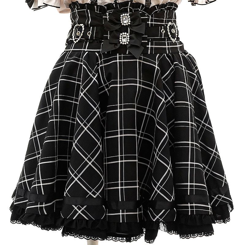 variant_checkered_High-Waist Double Bow Japanese Skirt