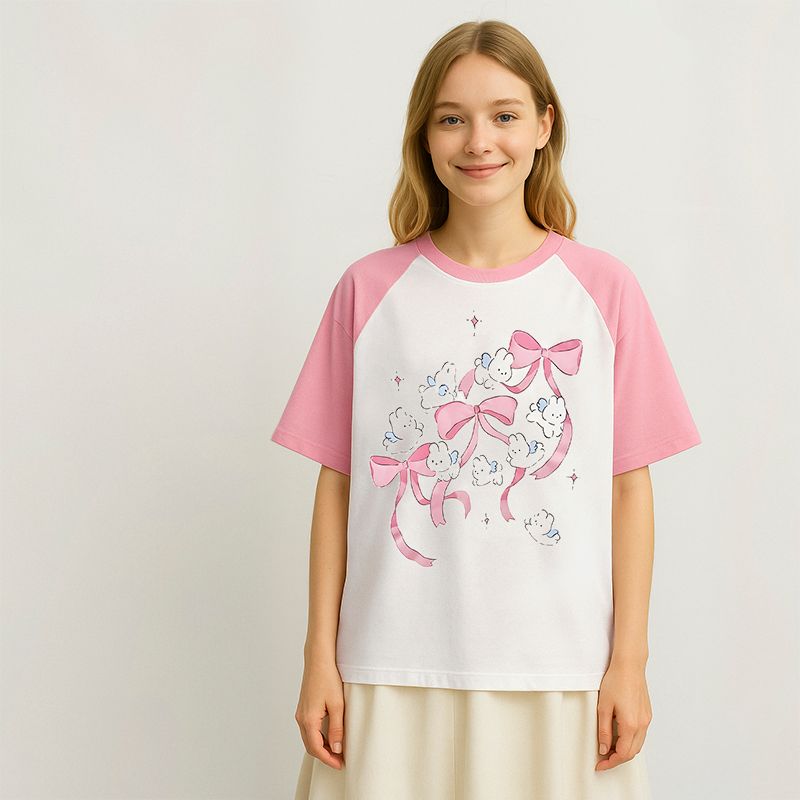 damen t-shirt, oversized t-shirt, rosa t-shirt, süßes t-shirt, kawaii t-shirt, t-shirt im japanischen stil