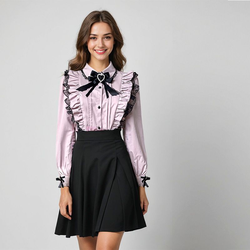 Bluse, Rüschenhemd, Schleifenbluse, Kawaii-Hemd