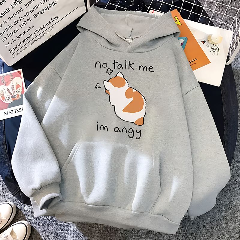 No Talk Me Print Women’s Hoodie_Gray