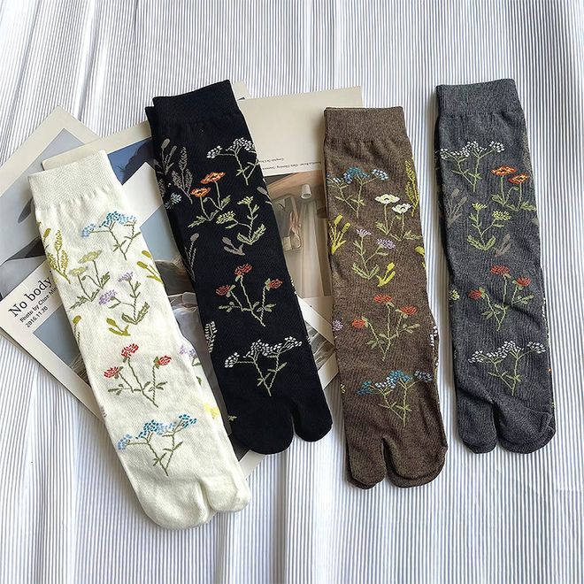 Baumwollsocken, Tabi-Socken, Socken mit geteilter Zehe, geblümte Socken