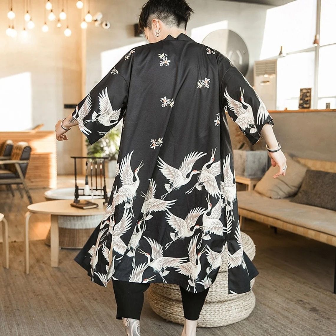 Men’s Haori Jacket Kimono Cardigan _ Crane Spirit KIMONOMO 1