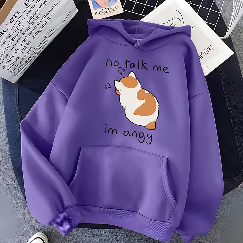 No Talk Me Print Women’s Hoodie_Purple
