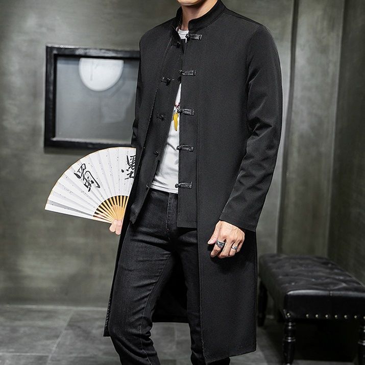 Men’s Chinese Style Long Coat _ Black KIMONOMO 5