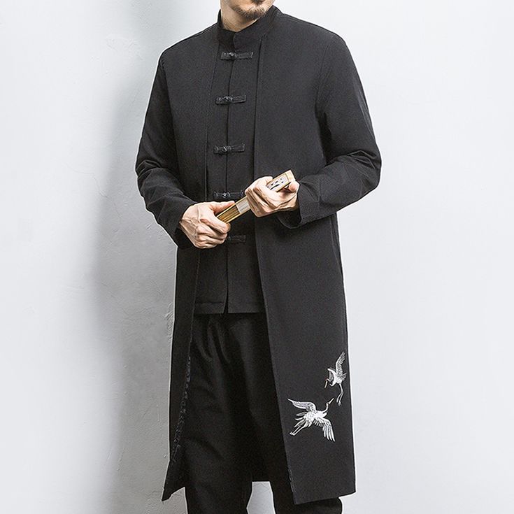 Men’s Chinese Style Long Coat _ Stork KIMONOMO 3