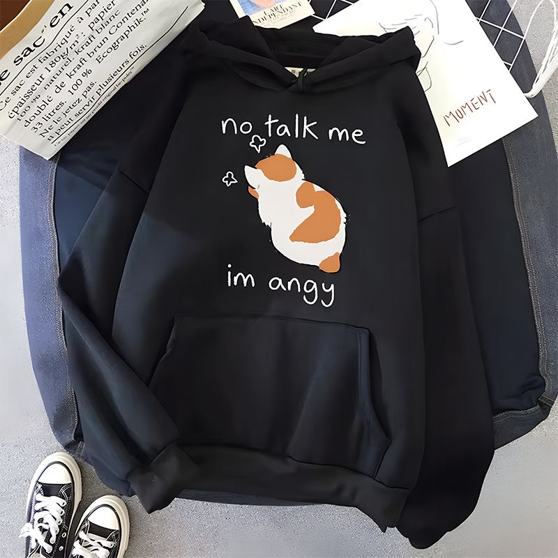 No Talk Me Print Women’s Hoodie_Black (2)