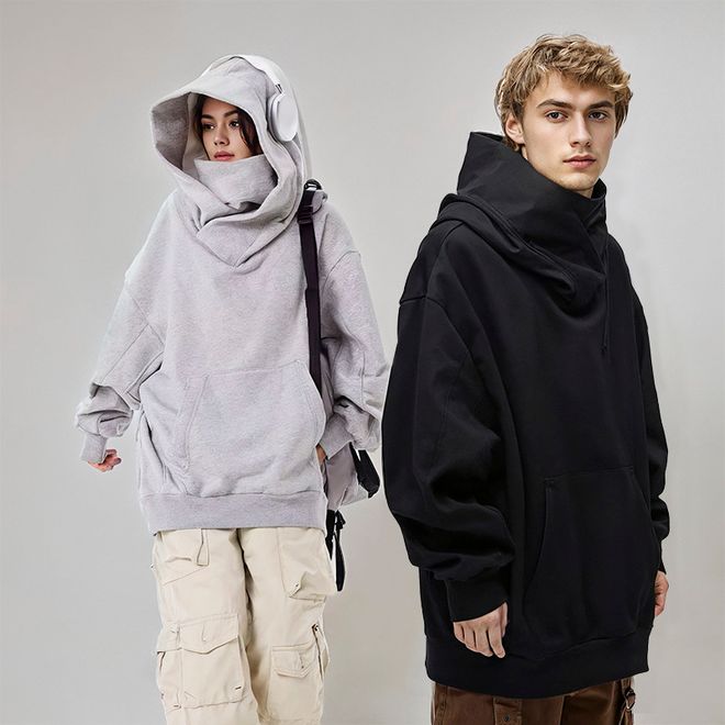 Hoodie, Oversized-Hoodie, japanischer Hoodie, Ninja-Hoodie, Rollkragen-Hoodie, einfarbiger Hoodie