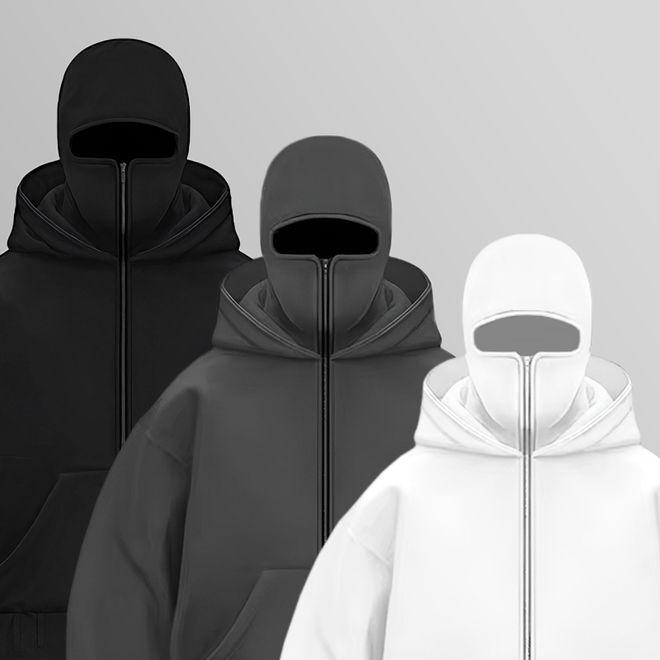 Zip-Hoodie, Hoodie mit Sturmhaube, Hoodie mit Maske