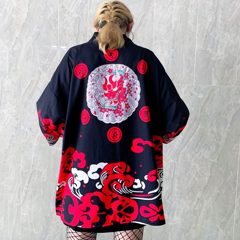 Women’s Japanese Cardigan Kimono Shirt _ Ruby Landscape KIMONOMO 6